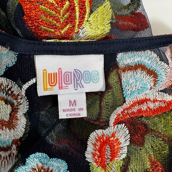 LuLaRoe Floral Embroidered Medium Navy Short Sleeve Dress M - Picture 4 of 14